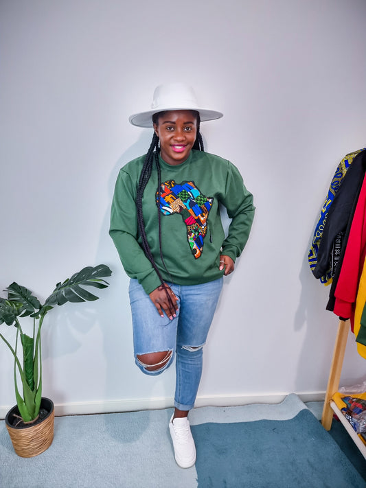 GREEN JUMPER WITH AFRICAN MAP EMBROIDERY